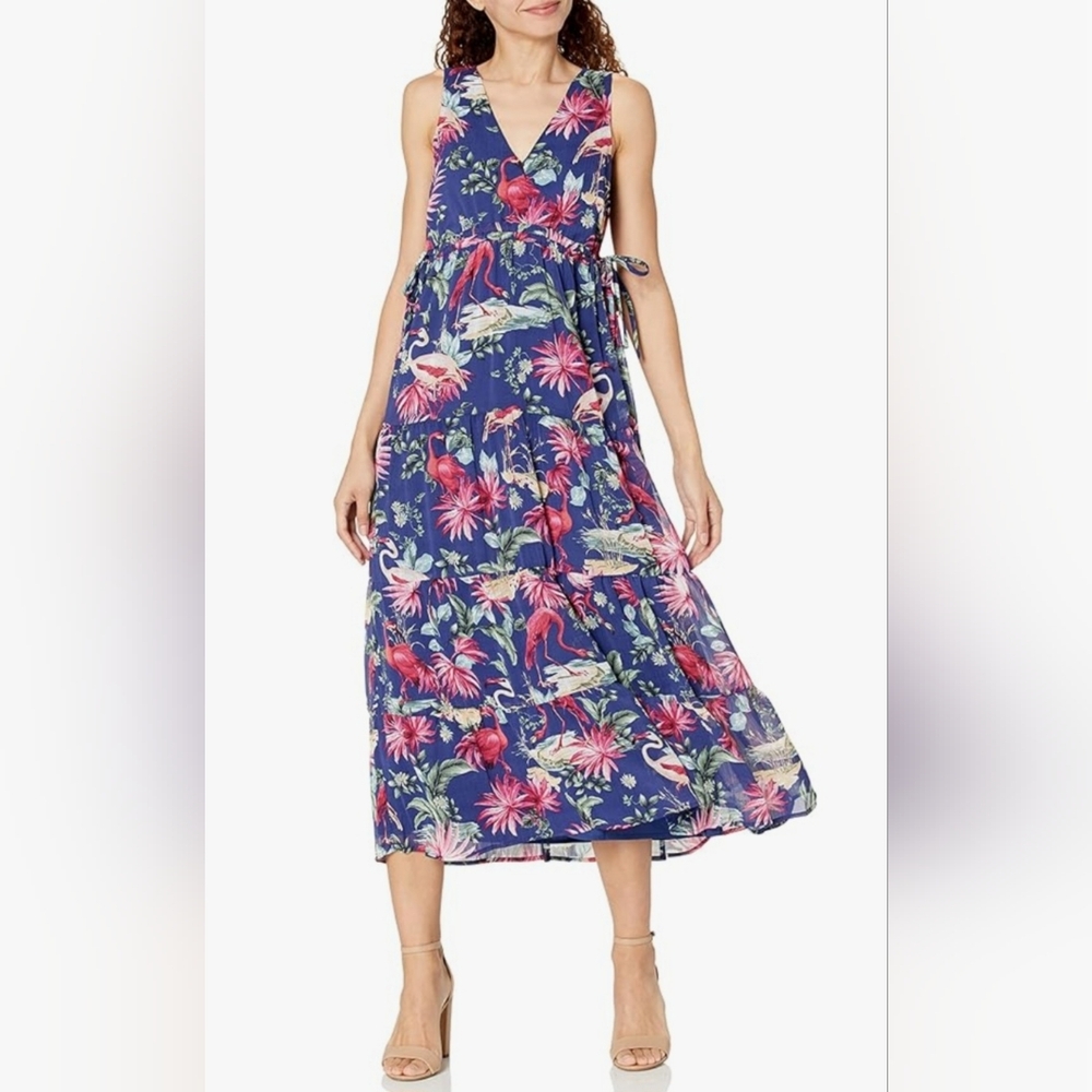New Kensie Floral Flamingo Print Maxi Midi Dress Size 12